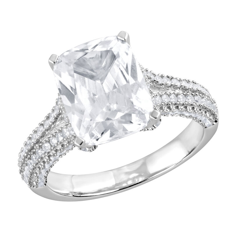 Cushion-Cut Elongated Lab Grown 4ct. Diamond Split Shank Engagement Ring in 14k White Gold image number null